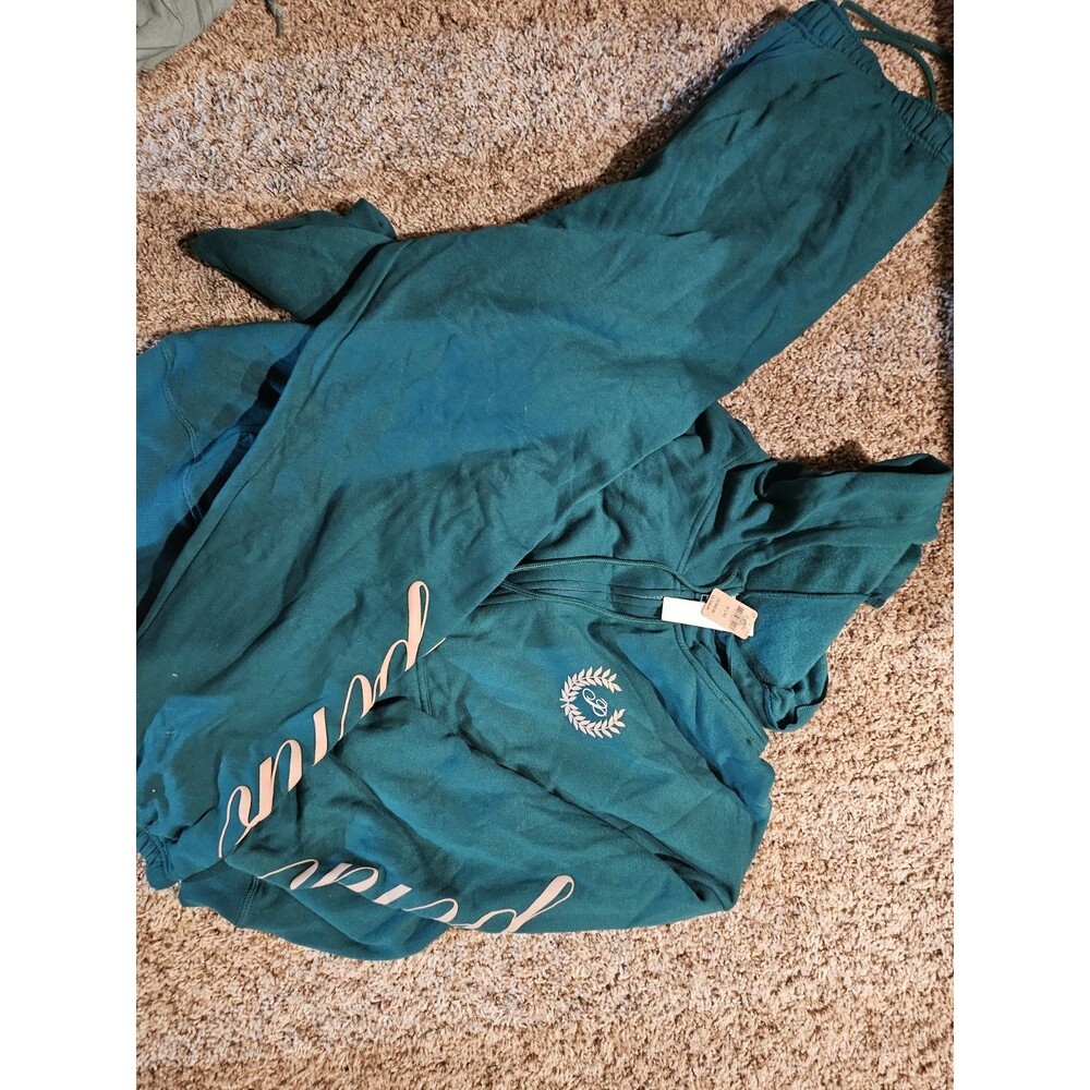 Victorias Secret VS PINK Outfit Campus Sweats Set Garnett Green XL Hoodie Jogger - Picture 7 of 9